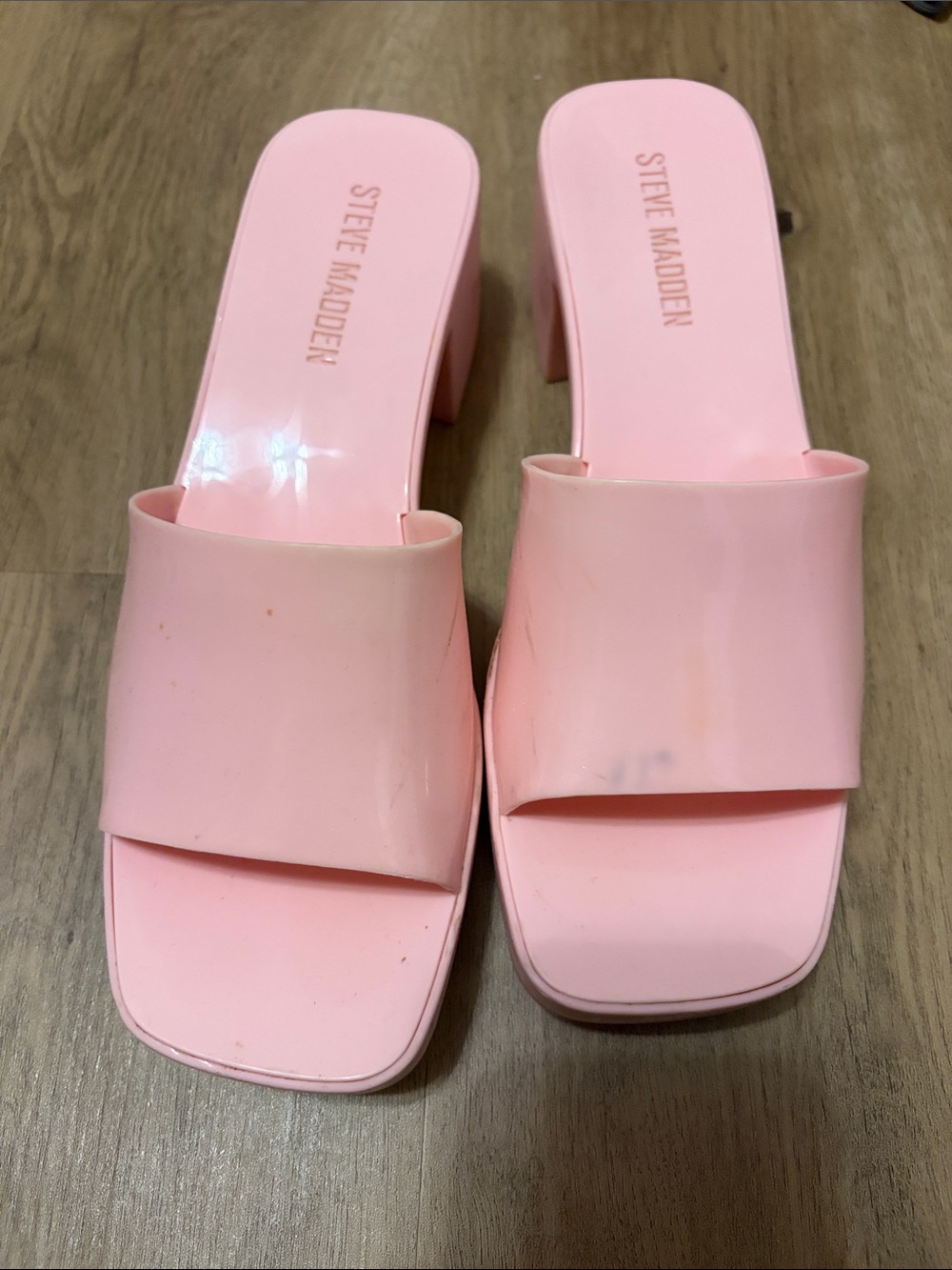 Steve Madden Blush Pink Block Heel Slide Mules